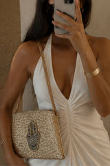 Hamsa Wicker Straw Bag - Gold