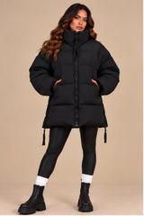 Alaiya Side Zip Padded Puffer Coat – Black