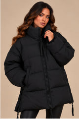 Alaiya Side Zip Padded Puffer Coat – Black