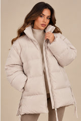 Alaiya Side Zip Padded Puffer Coat – Cream
