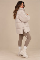 Alaiya Side Zip Padded Puffer Coat – Cream