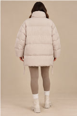 Alaiya Side Zip Padded Puffer Coat – Cream