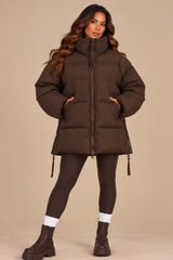 Alaiya Side Zip Padded Puffer Coat – Chocolate
