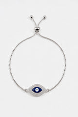 Crystal Evil Eye Adjustable Slider Bracelet - Silver