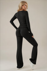 Amaya Ruched Bum Flared Zip Co-Ord Set - Black