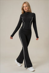 Eliza Piped Flared Zip-Up Co-Ord Set - Black