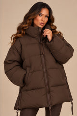 Alaiya Side Zip Padded Puffer Coat – Chocolate