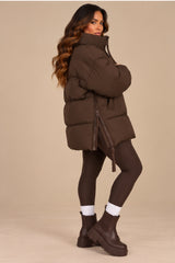 Alaiya Side Zip Padded Puffer Coat – Chocolate