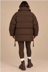 Alaiya Side Zip Padded Puffer Coat – Chocolate