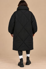 Lottie Diamond Quilted Long Puffer Coat – Black