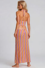 Jada Zig Zag Halterneck Top & Maxi Skirt Co-Ord Set - Pink