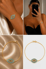 Turquoise Crystal Evil Eye Bracelet - Gold