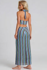 Jada Zig Zag Halterneck Top & Maxi Skirt Co-Ord Set - Blue