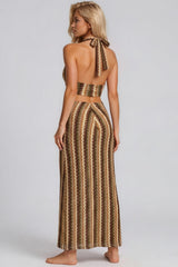 Jada Zig Zag Halterneck Top & Maxi Skirt Co-Ord Set - Khaki