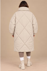 Lottie Diamond Quilted Long Puffer Coat – Cream