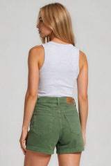 Charlotte High Waisted Stretch Denim Shorts - Khaki