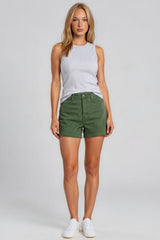 Charlotte High Waisted Stretch Denim Shorts - Khaki
