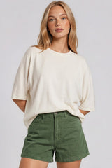 Charlotte High Waisted Stretch Denim Shorts - Khaki