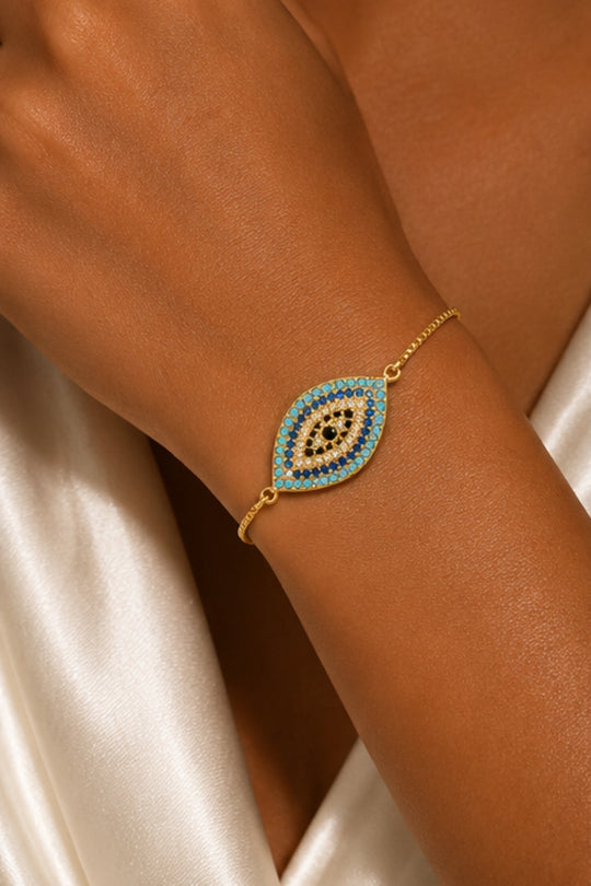 Turquoise Crystal Evil Eye Bracelet - Gold