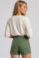 Charlotte High Waisted Stretch Denim Shorts - Khaki