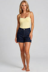 Charlotte High Waisted Stretch Denim Shorts - Dark Wash
