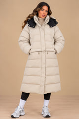 Arabella 2-in-1 Convertible Longline Puffer Coat – Beige
