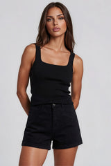 Charlotte High Waisted Stretch Denim Shorts - Black