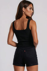 Charlotte High Waisted Stretch Denim Shorts - Black