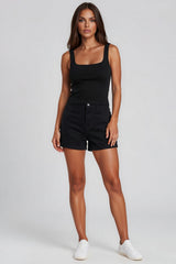 Charlotte High Waisted Stretch Denim Shorts - Black