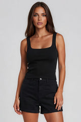 Charlotte High Waisted Stretch Denim Shorts - Black