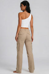 Laura Stretch Straight Leg Cargo Trousers – Beige