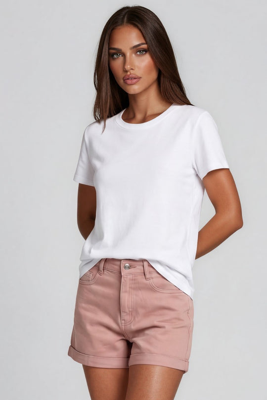 Charlotte High Waisted Stretch Denim Shorts - Pink