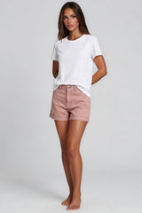 Charlotte High Waisted Stretch Denim Shorts - Pink