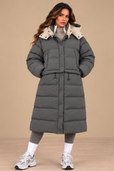 Arabella 2-in-1 Convertible Longline Puffer Coat – Grey