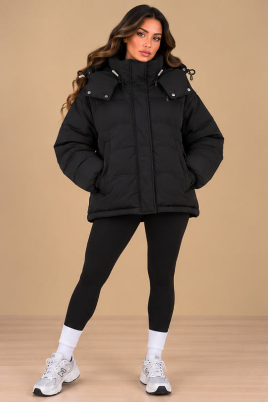 Nova Hooded Oversized Padded Puffer Jacket – Black