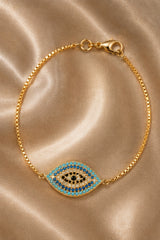 Turquoise Crystal Evil Eye Bracelet - Gold