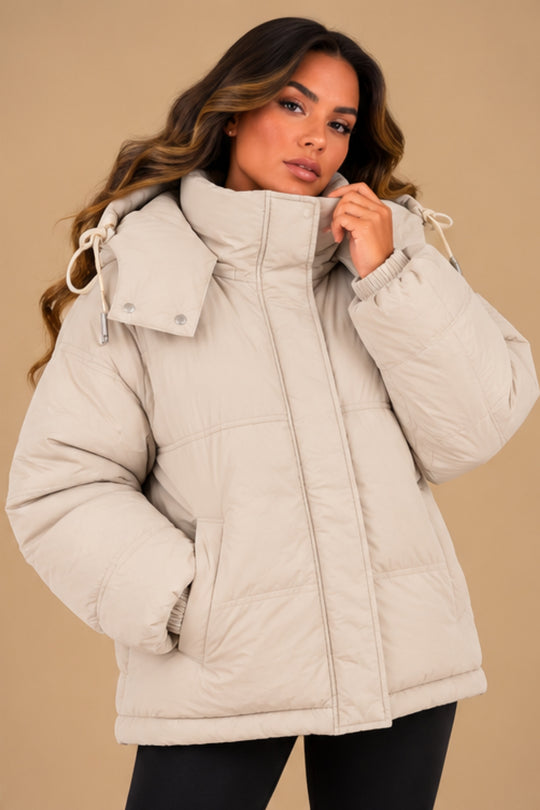Nova Hooded Oversized Padded Puffer Jacket – Beige