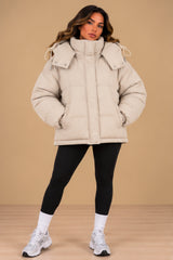Nova Hooded Oversized Padded Puffer Jacket – Beige