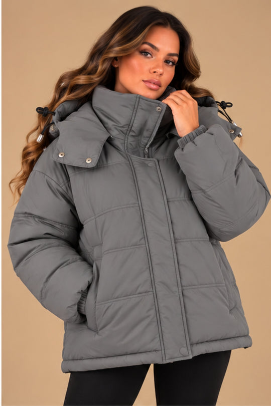 Nova Hooded Oversized Padded Puffer Jacket – Grey