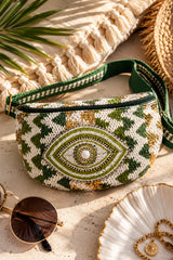 Evil Eye Beaded Festival Belt Bag - Green