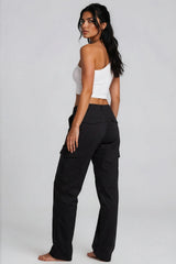 Laura Stretch Straight Leg Cargo Trousers – Black