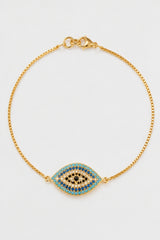 Turquoise Crystal Evil Eye Bracelet - Gold