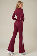 Eliza Piped Flared Zip-Up Co-Ord Set - Wine