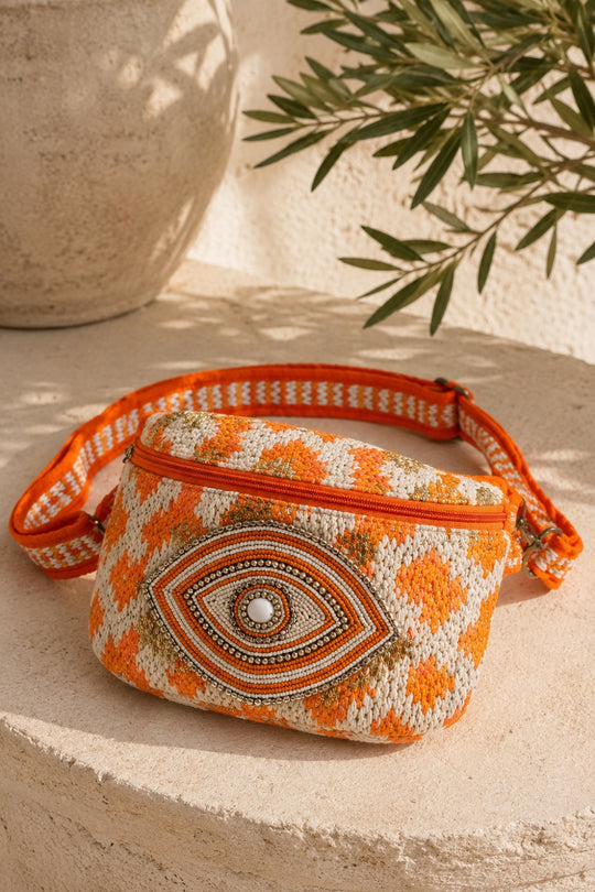 Evil Eye Beaded Festival Belt Bag - Orange