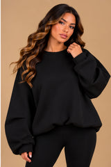 Imogen Oversized Ruched Hem Fleece Sweatshirt – Black