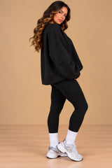 Imogen Oversized Ruched Hem Fleece Sweatshirt – Black
