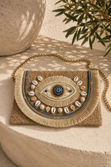 Evil Eye Shell Fringe Clutch & Crossbody Bag