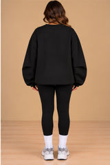Imogen Oversized Ruched Hem Fleece Sweatshirt – Black