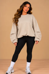 Imogen Oversized Ruched Hem Fleece Sweatshirt – Beige