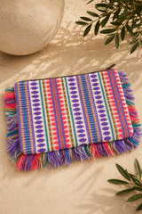 Boho Evil Eye Beaded Fringe Clutch Bag - Purple